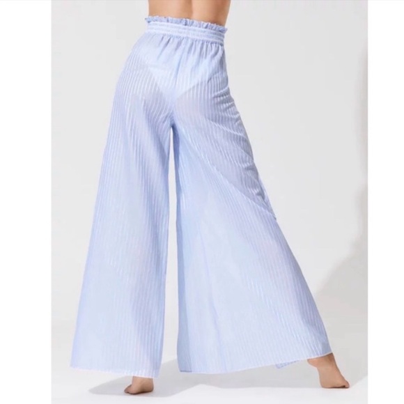 💔SOLD💔 Jonathan Simkhai Striped Cotton Split-Leg Fisherman Pants Blue M - Picture 2 of 4
